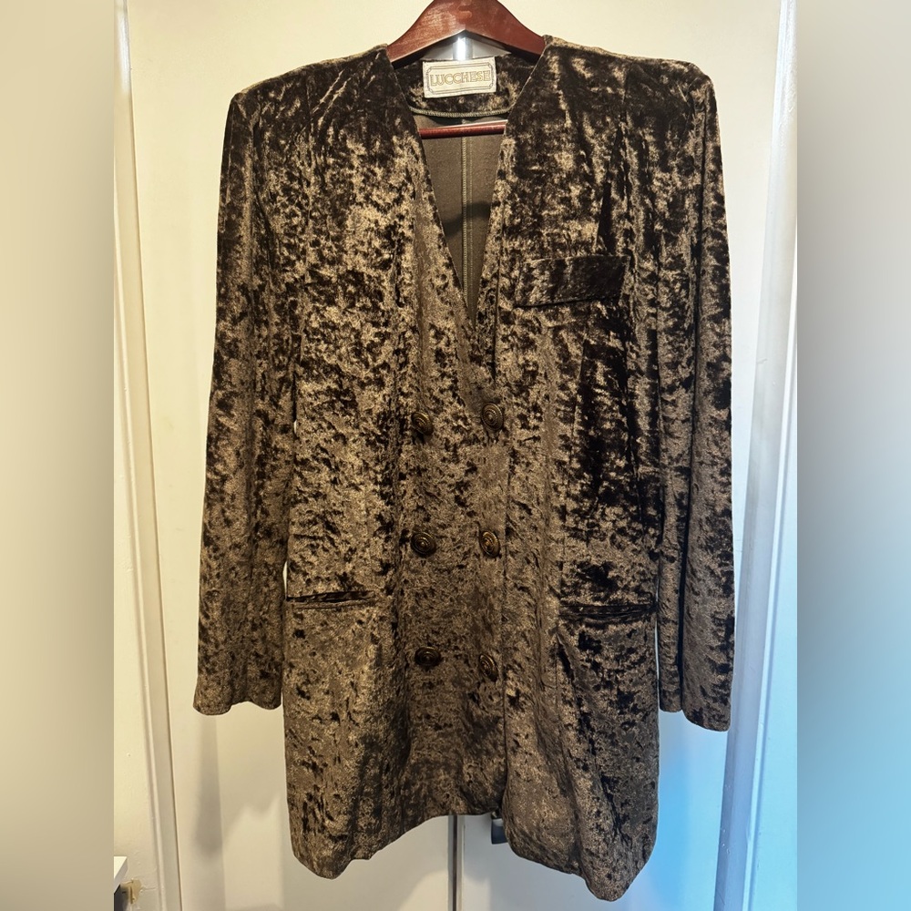 Vintage Lucchese Olive Crushed Velvet Double-Breasted Blazer